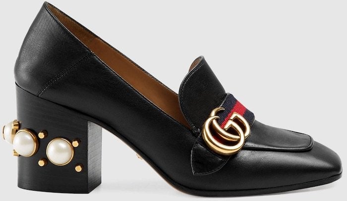 Gucci Leather Mid-Heel Loafer in Black Leather