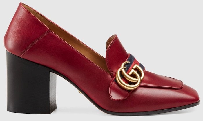 Gucci Leather Mid-Heel Loafer in Hibiscus Red