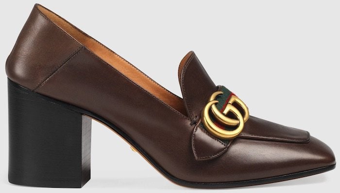 Gucci Leather Mid-Heel Loafer in Brown