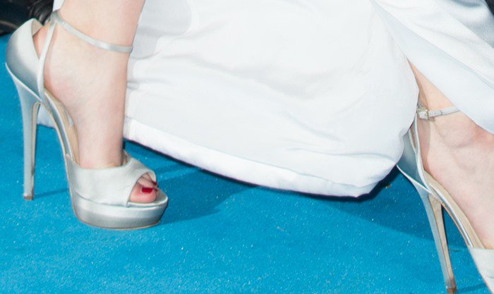 Jennifer Lawrence shows off her feet in Jimmy Choo 'Pearl' sandals