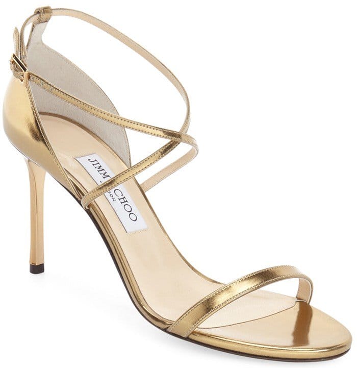 Jimmy Choo "Hesper" Crisscross-Strap Sandals in Light Honey