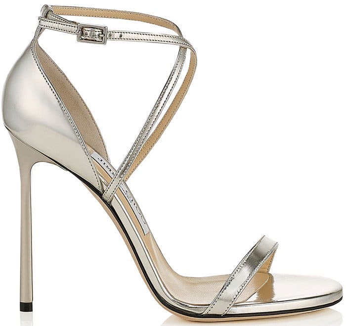 Jimmy Choo "Hesper" Ankle Strap Sandal in Silver Mirror Leather