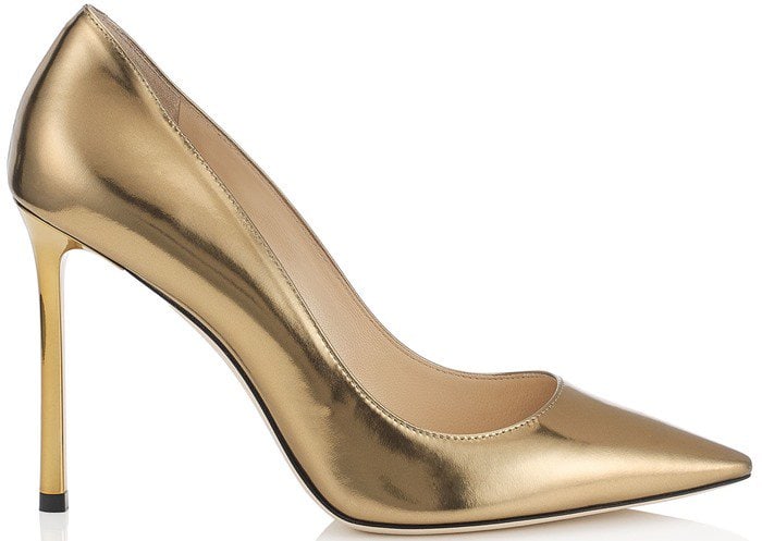 Jimmy Choo Romy Light Honey Mirror Leather Pointy Toe Pump