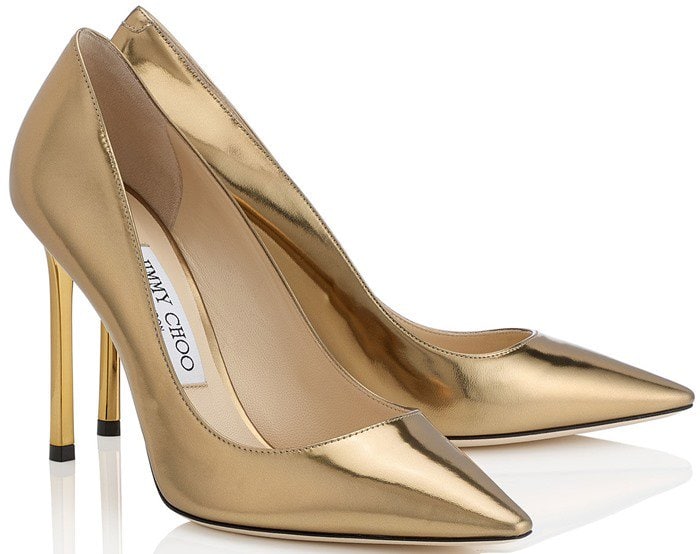 Jimmy Choo Romy Light Honey Mirror Leather Pointy Toe Pumps