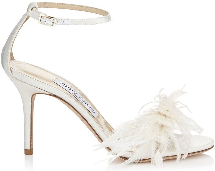 Jimmy Choo Beige 'Vivien' Ostrich Feather-Bow Satin Sandals