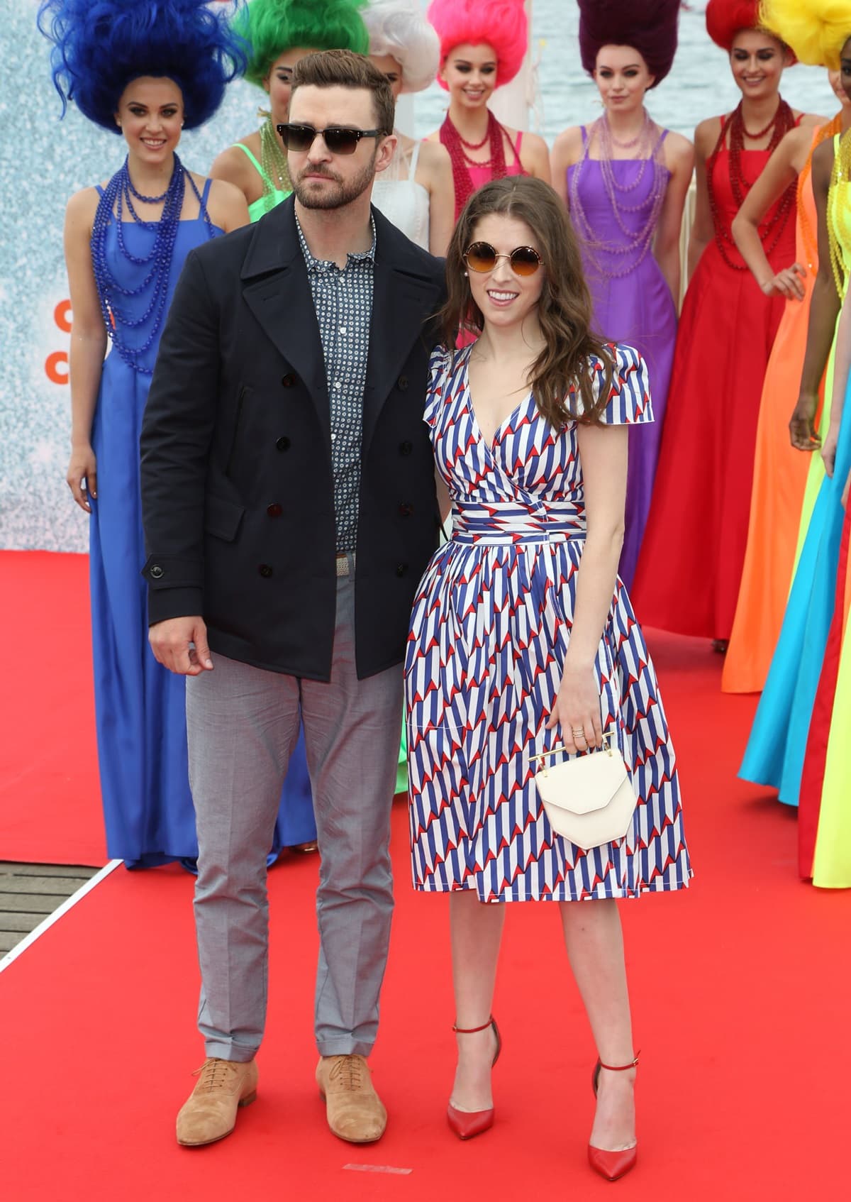 Anna Kendrick and Justin Timberlake attend the 'Trolls' photocall at the Cannes Film Festival, with Anna stunning in a vibrant Marc Jacobs dress and matching red heels