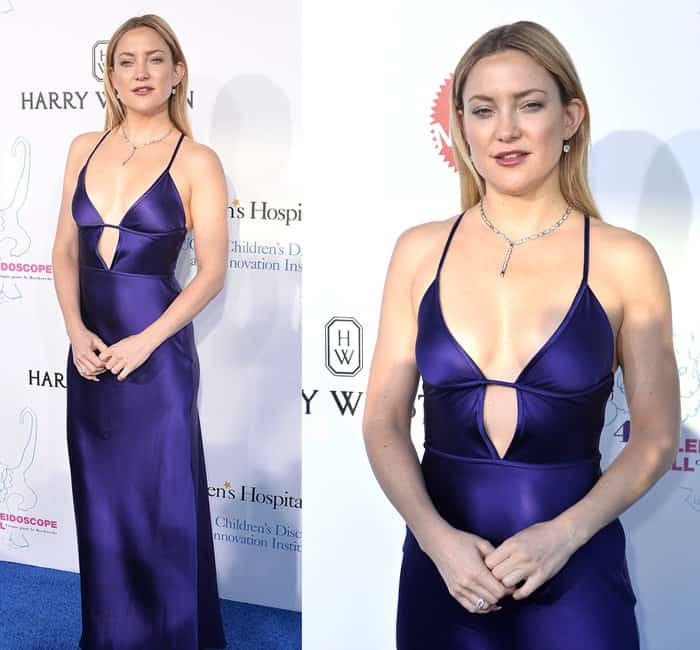 Kate Hudson's floor-length slip dress featured a captivating cut-out detail on the top and crisscross straps at the back