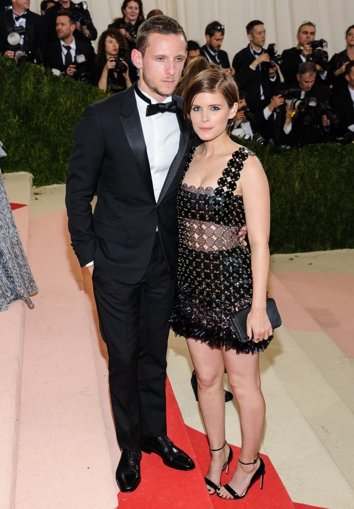 Jamie Bell and Kate Mara pose together on the steps of the Metropolitan Museum of Art prior to the 2016 Met Gala