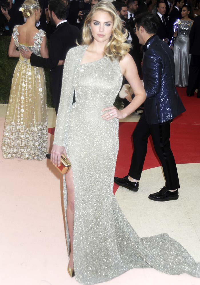 Kate Upton wears a custom glittering Topshop dress to the Met Gala