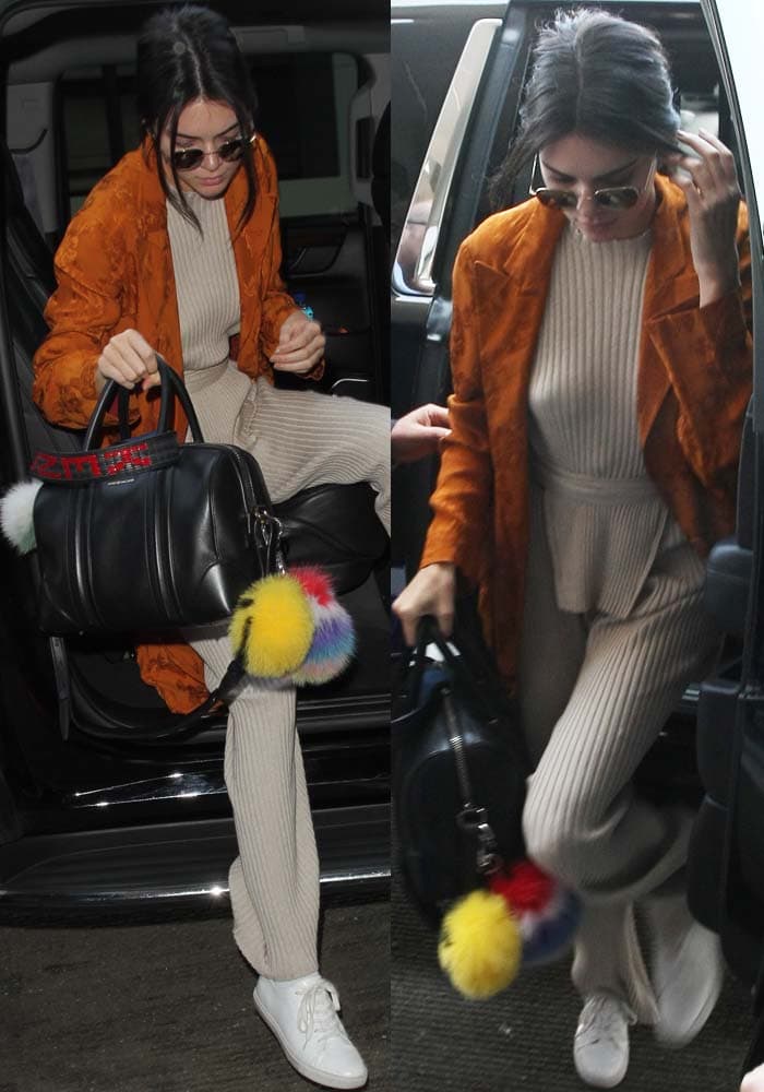 Kendall Jenner shows off her Fendi smiley pom-pom keychains