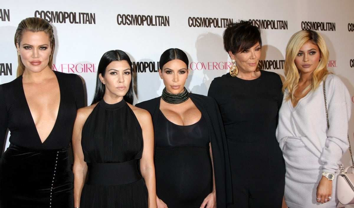 Khloe Kardashian, Kourtney Kardashian, Kim Kardashian, Kris Jenner, and Kylie Jenner arrive at the Cosmopolitan Magazine's 50th Birthday Celebration