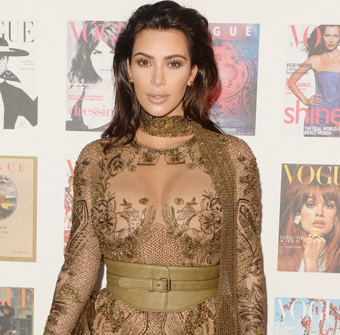 Kim Kardashian's unflattering curtain gown was styled with slicked-back hair