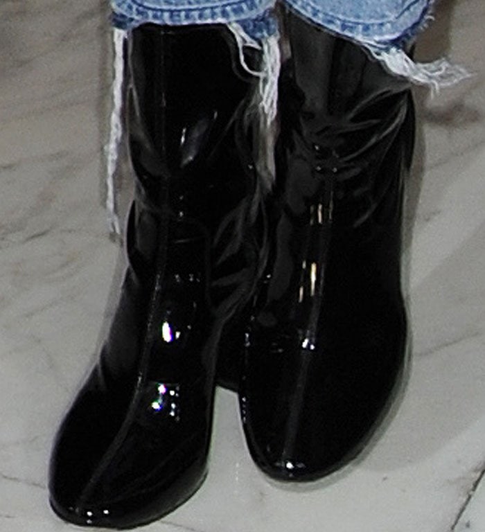 Kendall Jenner's black Kenneth Cole Krystal leather patent boots