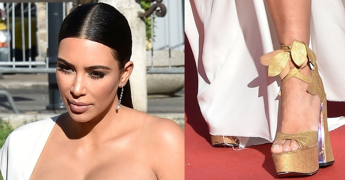 Kim Kardashian Rocks Vivienne Westwood's Gold-Leaf Platform Sandals