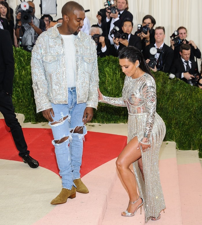 Kanye West and Kim Kardashian wear bedazzled Balmain looks to the Met Gala