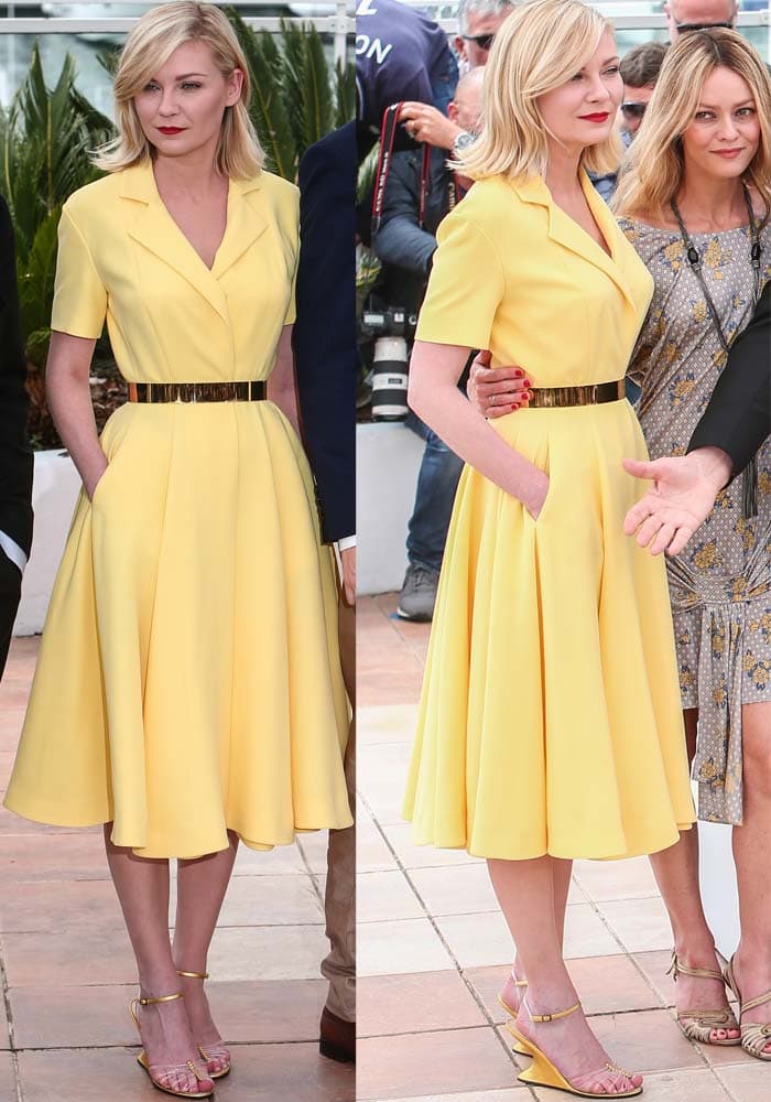 Kirsten wore a yellow dress suit from Dior Haute Couture which she paired with an interesting pair of shoes