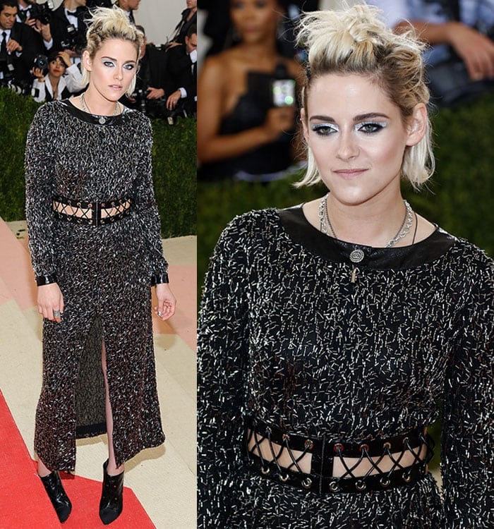 Kristen Stewart shows off a sliver of midsection in a cut-out Chanel dress