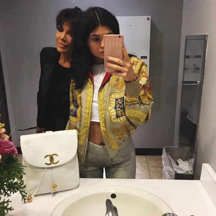 Kylie Jenner showing off her Chanel backpack with momager Kris Jenner