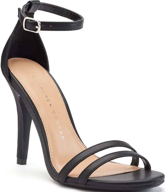 Black open-toe sandals with double-straps across top