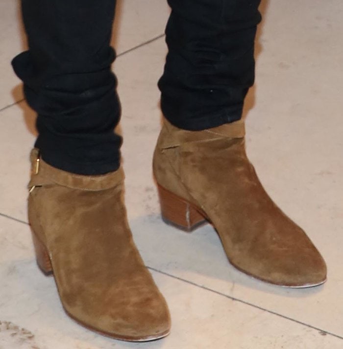 Lady Gaga wears tan suede Saint Laurent booties