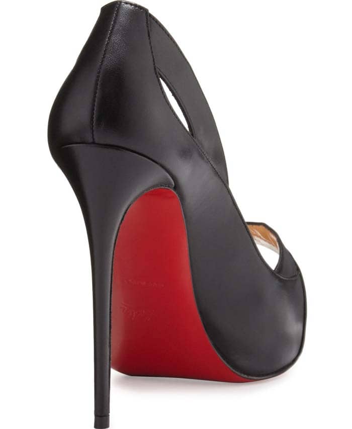 Black Christian Louboutin "Academa" Leather Cutout Red Sole Pumps