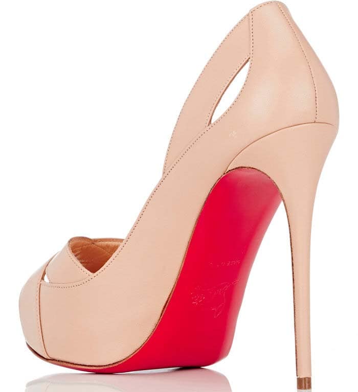 Nude Christian Louboutin "Academa" Leather Cutout Red Sole Pumps