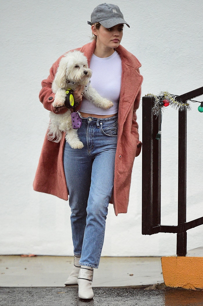 Lucy Hale turns errand-running into a fashion moment in high-rise vintage crop jeans while picking up her dog in Los Angeles