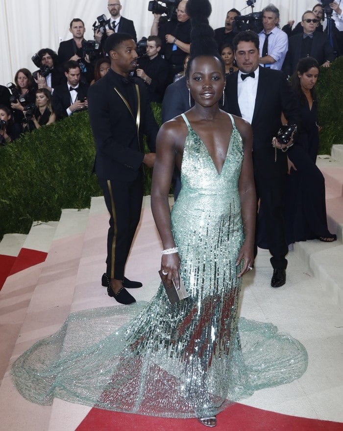 Lupita Nyong'o sparkles in a sequined Calvin Klein dress