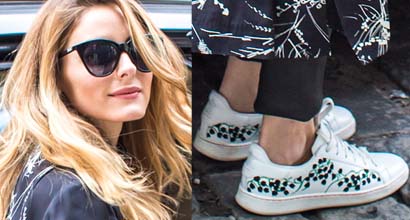 Olivia Palermo Leaves Hotel in Moncler 'Gumuet' Sneakers