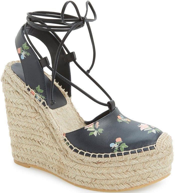 Floral Saint Laurent Espadrille Wedges