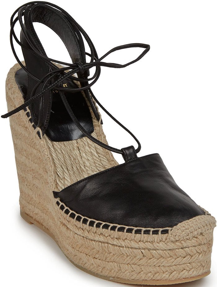 Leather Saint Laurent Espadrille Wedges