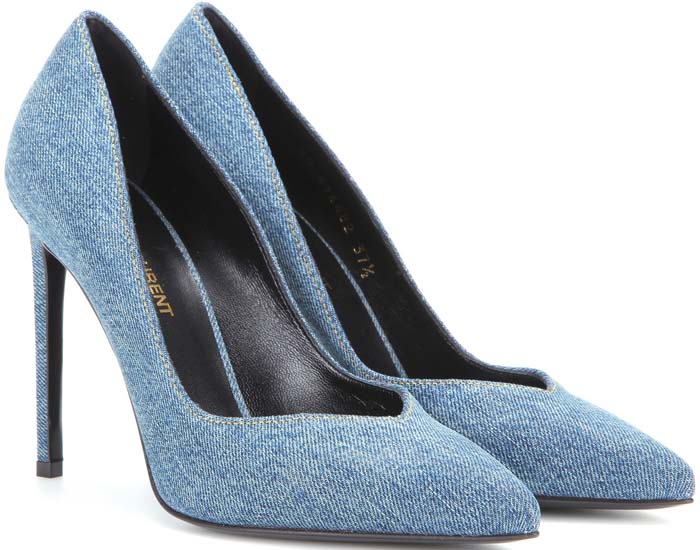 Blue Saint Laurent "Paris Skinny" Notched Denim Pump