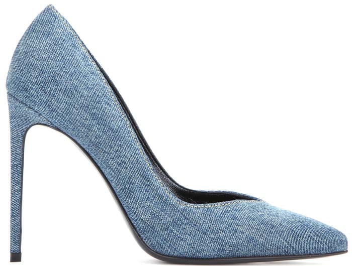 Blue Saint Laurent "Paris Skinny" Notched Denim Pump