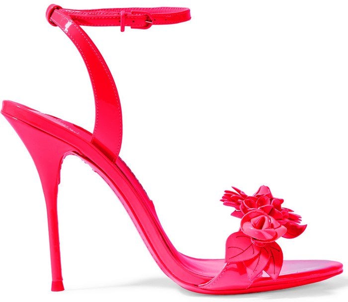 Sophia Webster Lilico appliqued patent-leather slingback sandals in bright pink