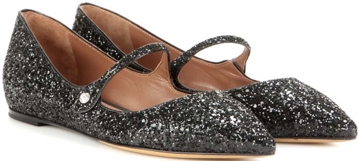 Black Glitter Tabitha Simmons "Hermione" Point-Toe Flats