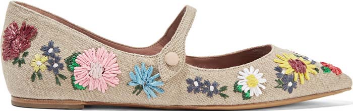 Floral Beige Tabitha Simmons "Hermione" Point-Toe Flats