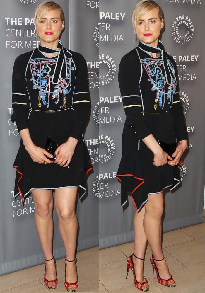 Taylor Schilling shows off the intricate embroidery on her Peter Pilotto dress at PaleyFest