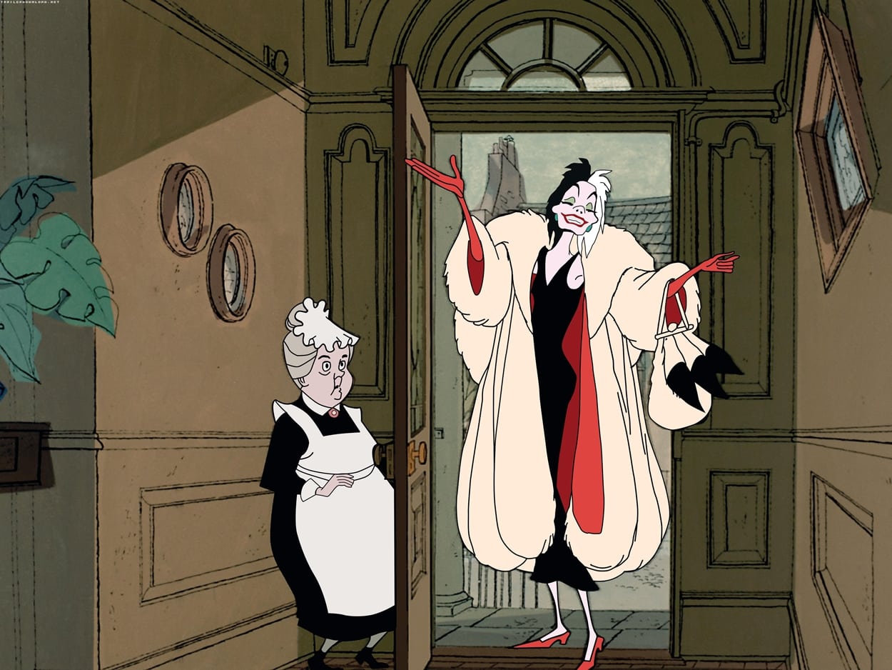 Cruella first appears in the 1961 American animated adventure comedy film One Hundred and One Dalmatians, which is based on the 1956 novel The Hundred and One Dalmatians by Dodie Smith