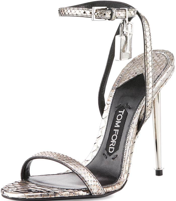 Tom Ford Lock Silver Python Sandals