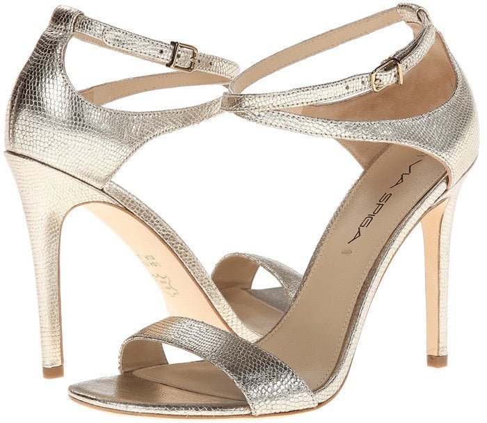 Via Spiga "Tiara" Metallic Ankle Strap High Heel Sandals