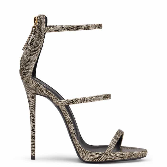 Giuseppe Zanotti "Harmony" Sandals in Black and Gold Laminated Fabric