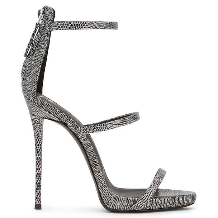 Giuseppe Zanotti "Harmony" Sandals in Black and Silver Laminated Fabric