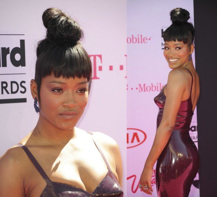 Keke Palmer flaunts her curves and Atelier Swarovski flower leaves drop earrings before the 2016 Billboard Music Awards