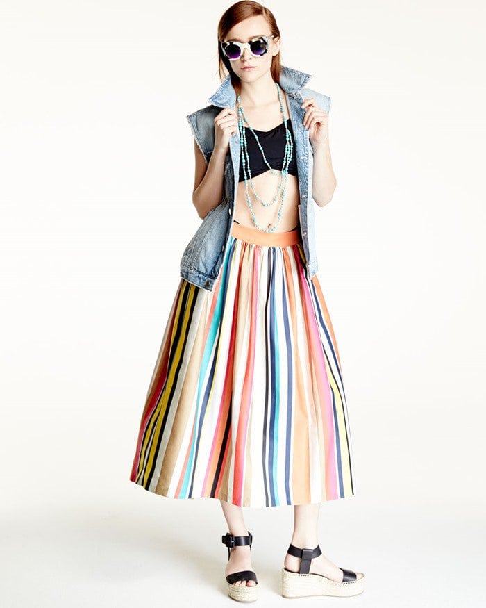 Alice + Olivia "Nikola" Striped High-Waist Midi Skirt