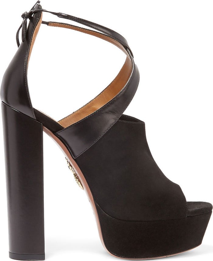 Black Aquazzura "Kaya" Suede and Leather Platform Sandals