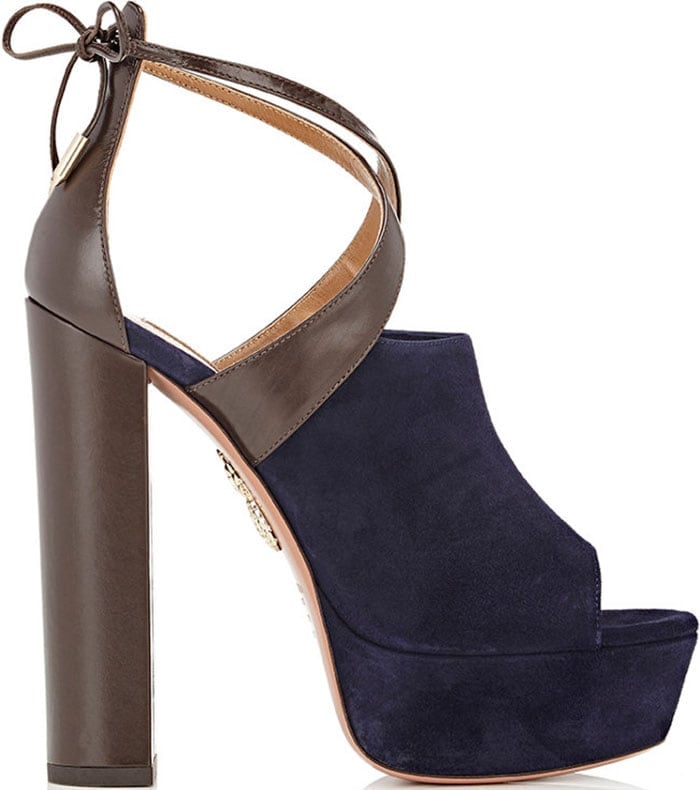 Aquazzura "Kaya" Plateau Suede and Leather Sandals Blue Brown