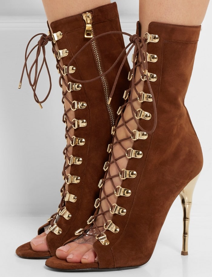 Balmain Lace-up suede sandals chocolate