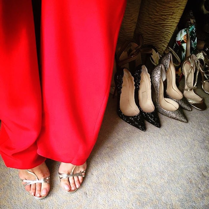 Blake Lively shared a photo of her enviable collection of Louboutin footwear just before attending the Cafe Society photo call on May 11, 2016