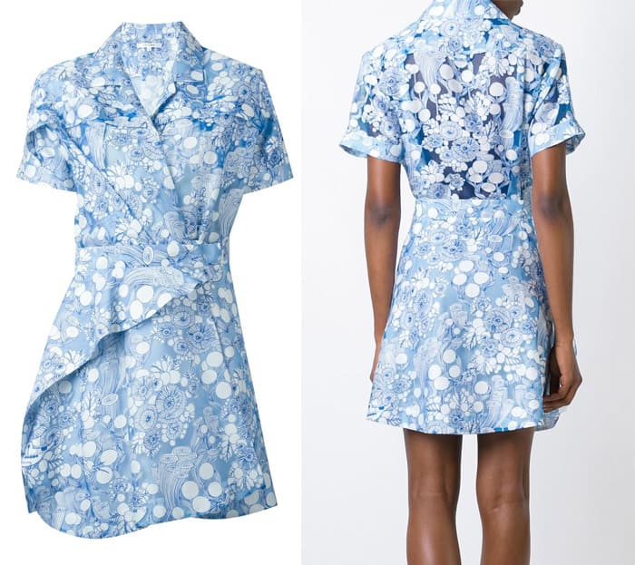 Carven Wrap Asymmetric Floral Print Shirt Dress