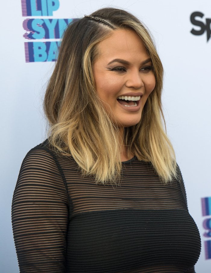 Chrissy Teigen braids her hair part for the screening of "Lip Sync Battle"